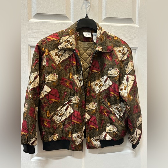 Vintage Silk Bomber Jacket Removable Shoulder Pads Women's Size Medium - Picture 2 of 15